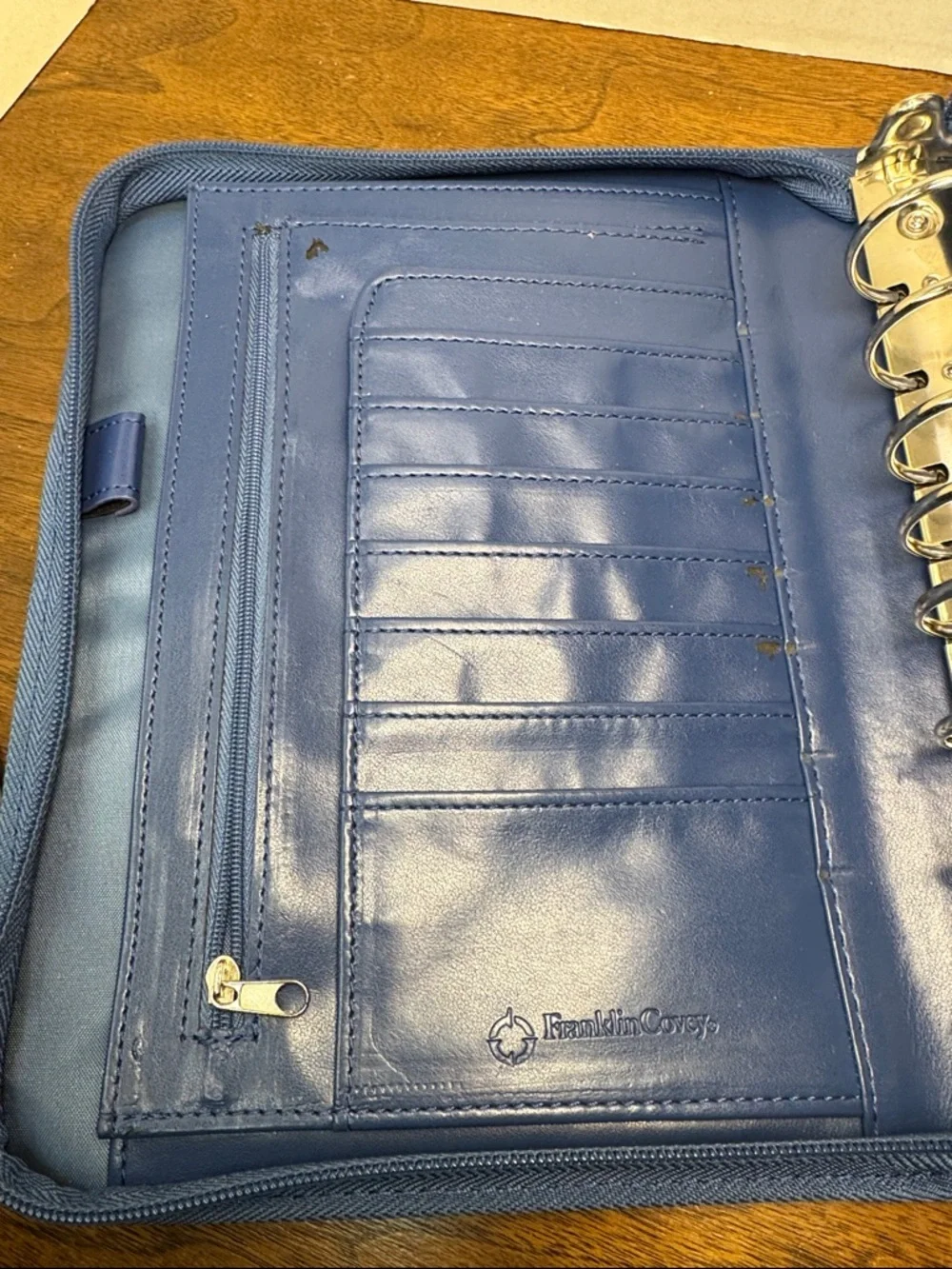 Franklin Covey Blue Faux Leather Zip Classic Planner Binder Case w/ 1.75